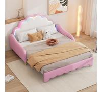 boorbin 140 x 200 cm divano letto convertibile in una superficie sdraiata, testiera con luce di corsa, con telecomando, rosa