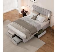 boorbin 140 x 200 cm, letto imbottito, illuminazione su entrambi i lati del letto, quattro cassetti all'estremità del letto, ampio spazio di archiviazione (grigio)