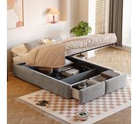boorbin 140 x 200 cm, letto imbottito, senza testiera, con stoccaggio idraulico e 2 cassetti (grigio, 203 x 141 x 32 cm)