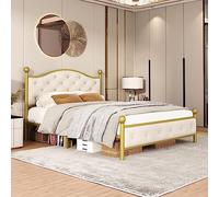 boorbin 140 x 200 cm, letto moderno in metallo con rete a doghe, letto matrimoniale, telaio con testiera, letto per gli ospiti, letto per ragazzi per camera da letto, colore oro