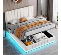 boorbin 140 x 200 cm, letto piano in legno, con scrivania, dotato di 2 cassetti, letto matrimoniale (senza materasso), con ripiani, pino e truciolato (bianco)