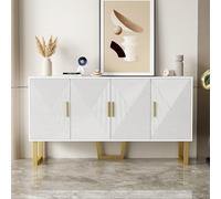 boorbin 150 cm moderna credenza bianca di lusso con porte strutturate lucide e maniglie dorate, design a 4 porte, ripiani regolabili in altezza (bianco, 150 x 40 x 82 cm)