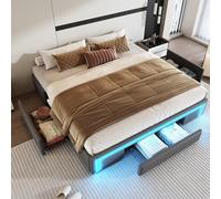 boorbin 180 x 200 cm, struttura per letto con cassetti, in pelle PU, senza testiera, con striscia LED, letto a doghe in metallo, camera da letto moderna (grigio)