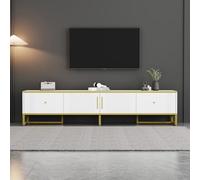 boorbin 180 x 40 x 40 cm, elegante mobile TV bianco, con bordo dorato, piedini regolabili e gestione dei cavi, ideale per televisori da 80 pollici