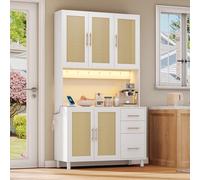 boorbin 183 cm, buffet, luci decorative a LED controllate da app, 2 USB, 2 prese, ripiani regolabili, 3 cassetti, maniglie in metallo dorato, ideale per cucine e sala da pranzo (bianco)