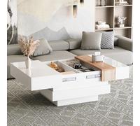 boorbin 70 x 70 x 39 cm, lucido con piano allungabile, tavolino quadrato con spazio nascosto e divisori, bianco + colore primario