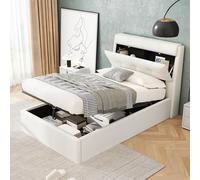 boorbin 90 x 200 cm, elegante letto imbottito, letto idraulico, supporto per testiera nascosto, vano portaoggetti del letto contenitore, PU, con rete a doghe e testiera, senza materasso (Bianco)