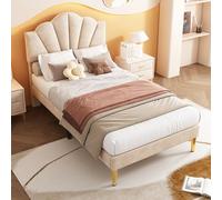 boorbin 90 x 200 cm, in velluto, con gambe in ferro dorate, testiera regolabile in altezza, doghe in legno (beige)