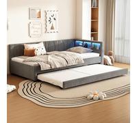 boorbin 90 x 200 cm, letto giornaliero, divano letto, vano portaoggetti sul letto, USB + tipo C, luce ambientale a LED, letto estraibile (senza materasso) (grigio)