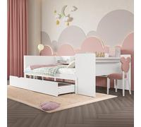 boorbin 90 x 200 cm, letto piano in legno, con scrivania, dotato di 2 cassetti, letto singolo (senza materasso), con ripiani, pino+truciolato (bianco)