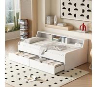 boorbin 90 x 200 cm, letto singolo, con due cassetti, con vano portaoggetti (bianco, 203 x 112 x 75 cm)