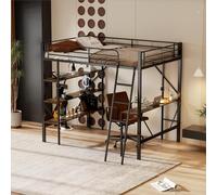 boorbin 90 x 200 cm, struttura letto in metallo, letto a soppalco con scrivania e tre ripiani grandi per bambini, ragazzi e adulti (nero-1)