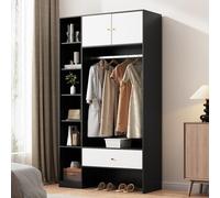 boorbin Appendiabiti compatto da corridoio, in bianco e nero, con 2 ante, 6 scomparti, asta appendiabiti e cassetto (105 x 185 x 40 cm)