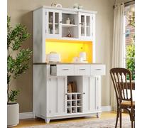 boorbin Armadietto da cucina, a buffet, con ripiani regolabili, credenza con illuminazione a LED, armadio a buffet (bianco)