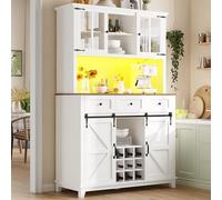 boorbin Armadio da cucina, a buffet, con ripiani regolabili, credenza con illuminazione a LED, colori chiari variabili (bianco, 105 x 38,4 x 180 cm)
