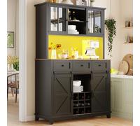 boorbin Armadio da cucina, a buffet, con ripiani regolabili, credenza con illuminazione a LED, colori chiari variabili (nero, 105 x 38,4 x 180 cm)