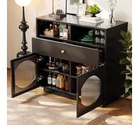 boorbin Armadio da cucina, credenza con ante in vetro, armadietto a buffet per cucina, sala da pranzo e soggiorno, moderna credenza nera, 100 × 40 × 90,5 cm (nero)