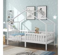 boorbin Bella culla in legno massello con recinzione e rete a doghe, camera dei bambini e dei ragazzi con protezione anticaduta, bianco (200 x 90 cm)