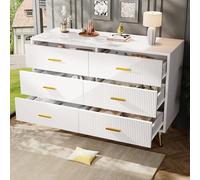 boorbin Cassettiera per sala da pranzo, semplice e moderno, per camera da letto, soggiorno, sala da pranzo, design tridimensionale, gambe dorate, 6 cassetti spaziosi (bianco)