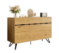 boorbin Credenza a 3 ante effetto legno con gambe in metallo, design moderno, molto spazio, stabile e facile da pulire, per soggiorno, sala da pranzo, corridoio (140 x 40 x 75,5 cm)