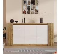 boorbin Credenza, armadi in bianco lucido e legno, design senza maniglie, porte smussate che fungono da maniglie, cerniere a chiusura delicata e ripiani regolabili