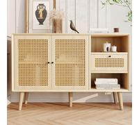 boorbin Credenza, comò con 1 cassetto e 2 ante magnetiche, rattan intrecciato sulla parte anteriore della porta, gambe in legno massiccio, ripiani regolabili, rovere (120 x 40 x 80 cm)