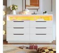 boorbin Credenza, comò con illuminazione a LED e 6 cassetti, vano portaoggetti con grano di marmo, armadio moderno per soggiorno e camera da letto, 120 x 40 x 85 cm, bianco (120 x 40 x 85 cm)