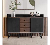 boorbin Credenza con tre cassetti, squisita venatura, per camera da letto e soggiorno, moderna credenza color legno con ripiani (nero, 117,5 x 40 x 80 cm)