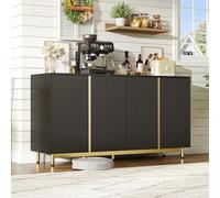 boorbin Credenza da 150 cm, armadietto a buffet con porte ondulate, piedini in metallo regolabili, tavolo da pranzo moderno, antiribaltamento, adatto per sala da pranzo, cucina e soggiorno, nero