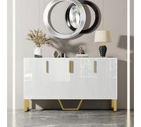 boorbin Credenza lucida a 4 ante, maniglie e gambe in metallo, design geometrico bianco, 140L*40B*80H (bianco)