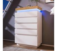 boorbin Credenza lucida con 6 cassetti, illuminazione a LED (App Control), armadietto multiuso per soggiorno e camera da letto, 115 x 73 x 39 cm, bianco