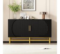 boorbin Credenza moderna a quattro ante con strisce verticali e ripiani regolabili, unica e ricca di funzioni, ideale per soggiorno e sala da pranzo (nero)