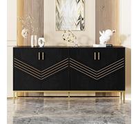 boorbin Credenza moderna con 4 ante - Design elegante in oro, corpo MDF con gambe in metallo, grande capacità, ripiani regolabili in altezza, per soggiorno, sala da pranzo e corridoio (nero + venature