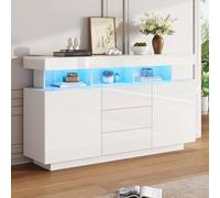 boorbin Credenza moderna in acrilico lucido, luce LED a 16 colori, funzione caffè, bianco, sala da pranzo/cucina/corridoio