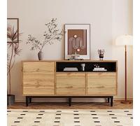 boorbin Credenza moderna in legno con tre ante e scaffali, 160 x 35 x 76 cm, facile da montare, design salvaspazio, robusta e affidabile (160 x 35 x 76 cm)