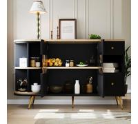 boorbin Credenza per sala da pranzo, soggiorno, armadietti con ante scorrevoli in vetro e luci a LED, credenza in legno, armadi indipendenti, buffet, mobili da cucina (nero)