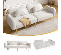 boorbin Divano a due posti con funzione di sonno, moderno divano a due posti con schienale regolabile + piedini in metallo dorato, funzione letto integrato, mobile multifunzione 2 in 1 (bianco)