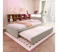 boorbin Divano letto 90 x 200, letto estraibile 90 x 190, dotato di luci LED, prese e molti scomparti, letto imbottito, divano letto multiuso, letto singolo, flanella (grigio chiaro)