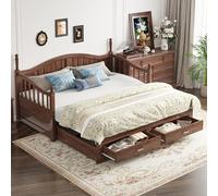 boorbin Divano letto estensibile in legno massello 90/180x190 cm, con armadio e presa di corrente nello schienale, con 2 cassetti e rete a doghe, letto multifunzionale in pino (noce-1, 90/180x190 cm)