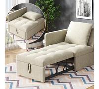 boorbin Divano letto imbottito 3 in 1 divano letto multifunzione in tessuto di lino con schienale regolabile, divano reclinabile per piccoli spazi (beige)
