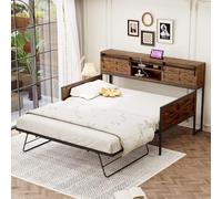 boorbin Divano letto in ferro 90 x 200 cm, divano letto allungabile con più ripiani e prese multifunzionali, ferro da stiro singolo, letto per adolescenti (nero + marrone)