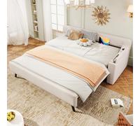 boorbin Divano letto, letto giornaliero, 90 x 200 cm, divano letto con rete a doghe (senza materasso), con letto estraibile con vano pieghevole, USB+Type-c, lino (beige)