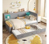 boorbin Divano letto, letto giornaliero, illuminazione ambiente telecomandata, vano portaoggetti sul letto, letto estraibile, presa elettrica + USB, senza materasso (grigio, 90 x 200 cm)