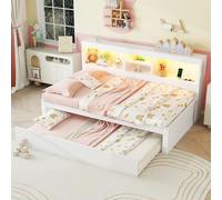 boorbin Divano letto, letto giornaliero, illuminazione ambiente telecomandata, vano portaoggetti sul letto, letto estraibile, presa elettrica + USB, senza materasso (bianco, 90 x 200 cm)