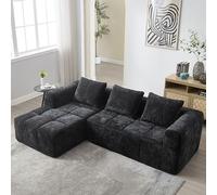 boorbin Divano Sezionale Moderno L-SVANO 3 Posti, Nessuna Installazione Necessaria, Ciniglia con Chaise longue e Braccioli, 3 Cuscini, Tasca laterale per Telecomando (Nero)