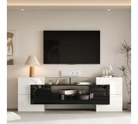 boorbin Elegante mobile TV a pannello basso bianco lucido e nero 200 cm illuminazione a LED mobili soggiorno design moderno elegante finitura in vetro