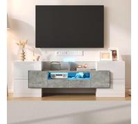 boorbin Elegante mobile TV Lowboard bianco lucido, 145 cm, illuminazione a LED, mobili da soggiorno. Design moderno, elegante superficie in vetro (bianco + cemento)