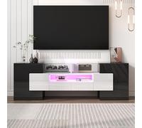boorbin Elegante mobile TV Lowboard bianco lucido, 145 cm, illuminazione a LED, mobili da soggiorno. Design moderno, elegante superficie in vetro (bianco+nero)