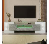 boorbin Elegante mobile TV Lowboard lucido 200 cm, illuminazione a LED, mobili da soggiorno. Design moderno. Elegante superficie in vetro (bianco lucido e cemento)