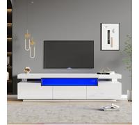 boorbin Elegante mobile TV lucido, bianco con 16 colori di illuminazione a LED, spazio per TV da 70 pollici, con 3 cassetti, supporto per TV lucido (bianco, 160 x 39 x 42 cm)